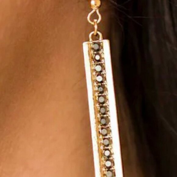 Papparazzi It's The Climb Hematite Rhinestone Gold-Tone Earrings - Picture 6 of 6